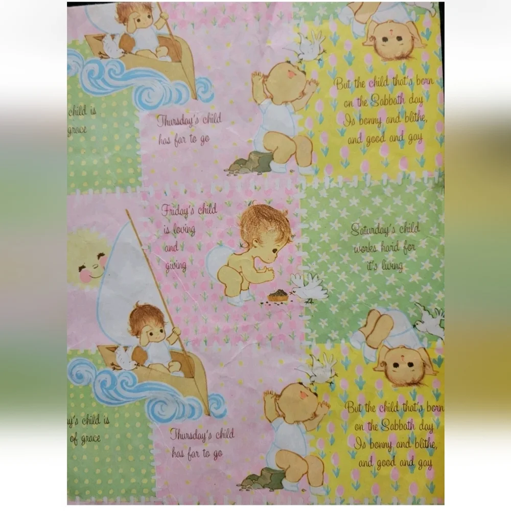 NEW Vintage Baby Shower Gift Wrapping Paper Art Deco MCM American Greetings 60s